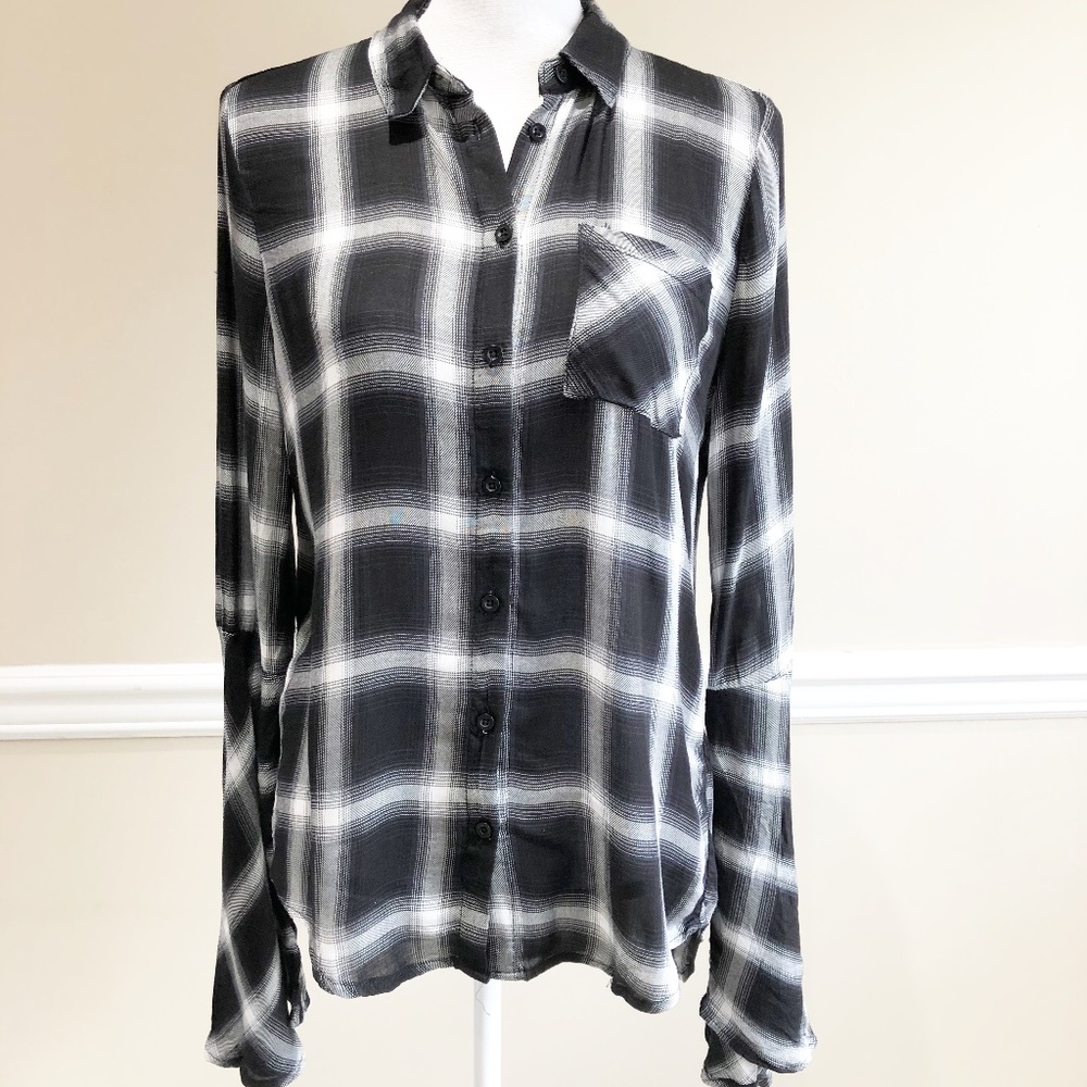 black/white plaid tunic top bell sleeves